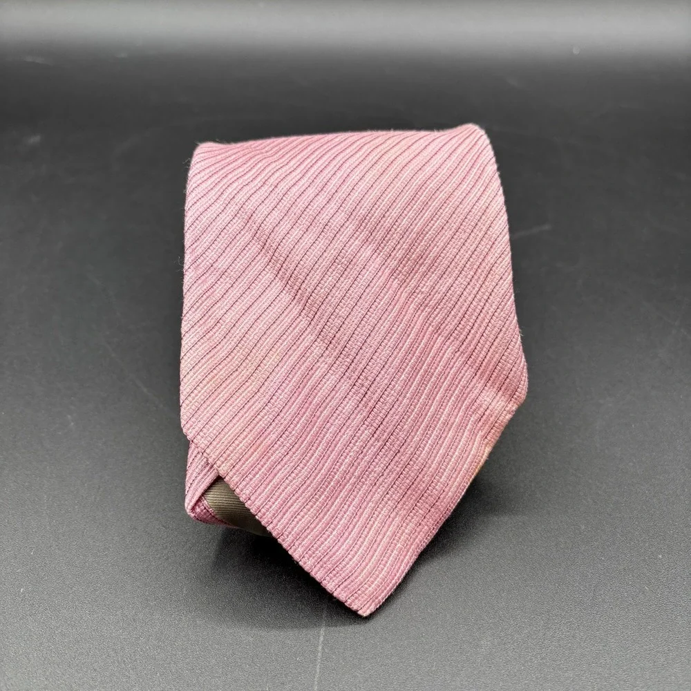 Giorgio Armani Mens 100% Silk Tie Handmade Necktie Striped Pink Italy READ